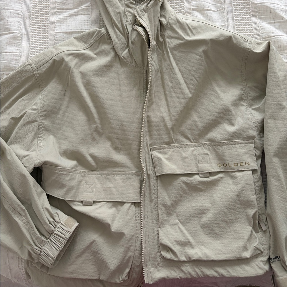 Aritzia Beige Hooded Anorak Rain Jacket